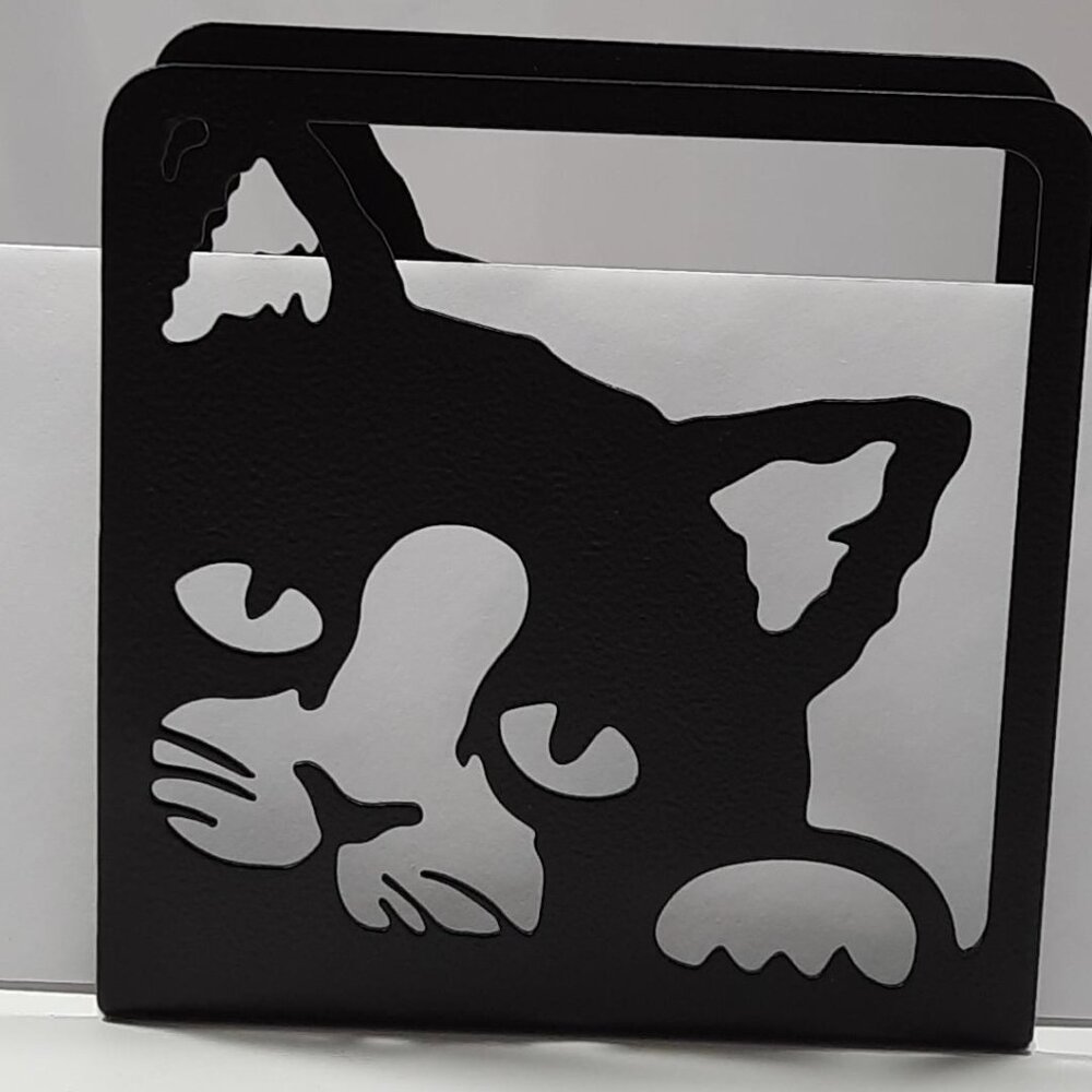 Cat Kitten Holder Black Metal Napkin Mail Kitchen Office